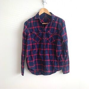 J. Crew Blue and Red Long Sleeve Flannel Shirt 100% Cotton